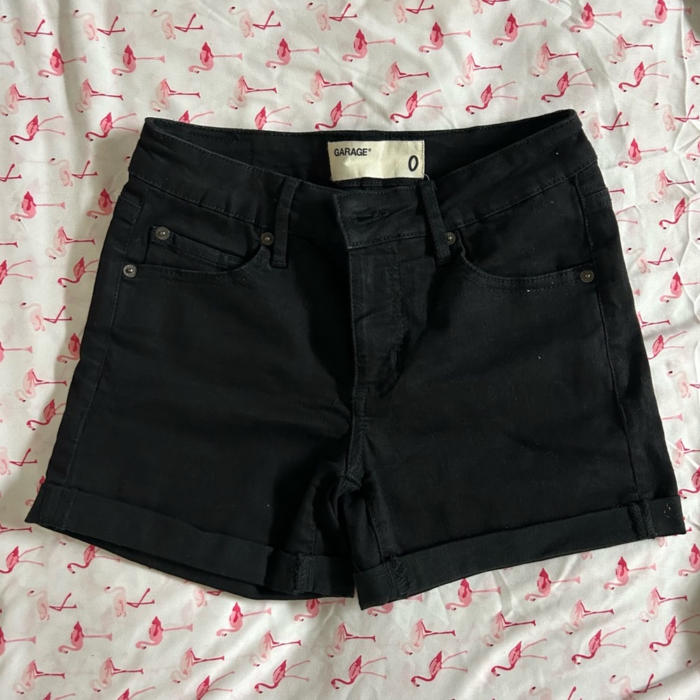Garage black mid rise shorts